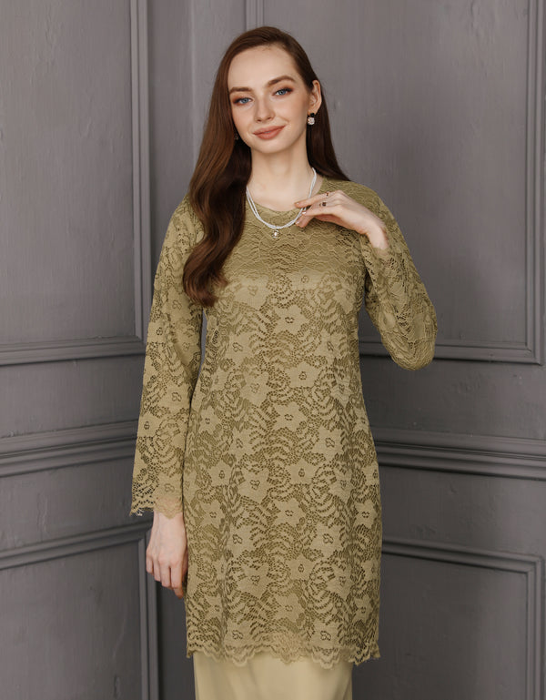 BAJU KURUNG PAHANG MODEN ELINA (PALE OLIVE)